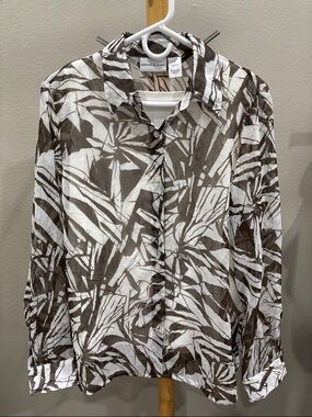 Alfred Dunner Brown and Cream Leaf Print Blouse with Satin pants